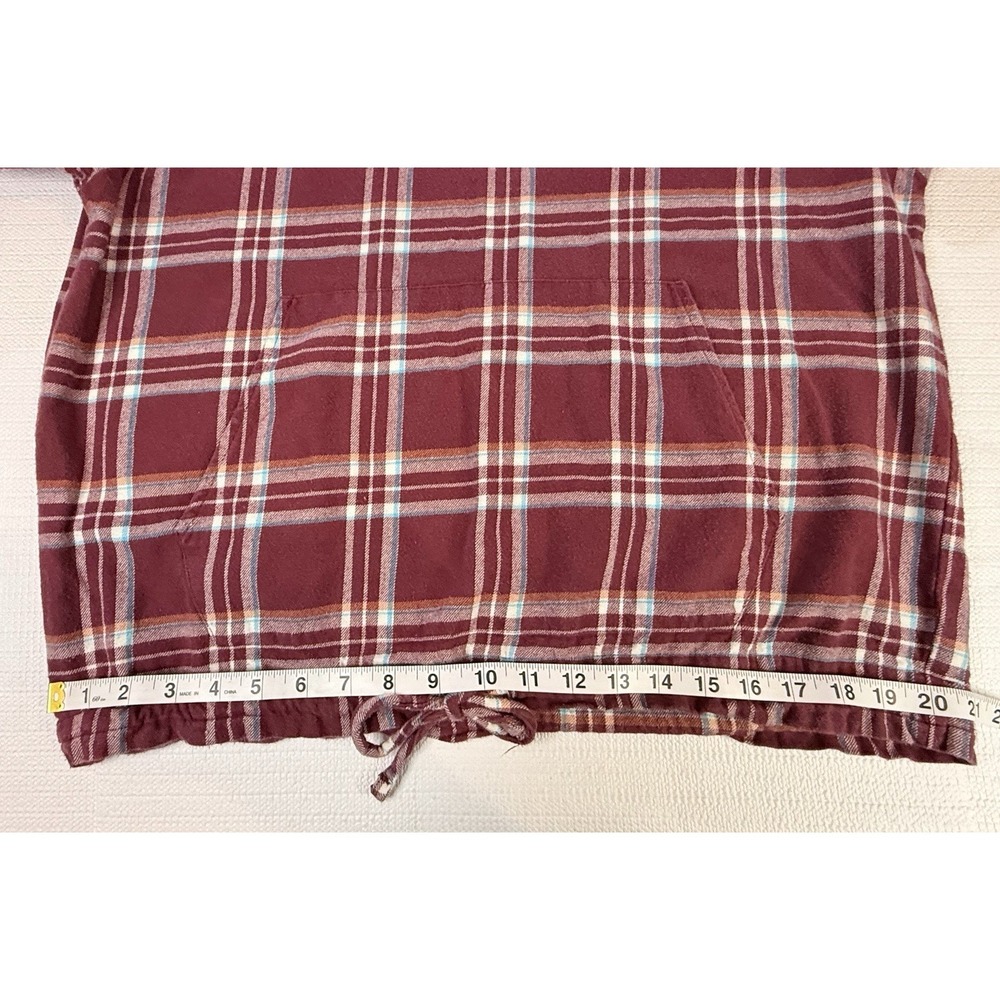 Lost Plaid Flannel Hoodie L Burgundy Cotton Pullover Skate Streetwear - Picture 5 of 11